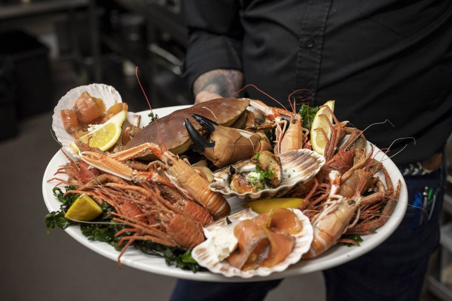 A plate of seasonal seafood available at Kylesku Hotel
