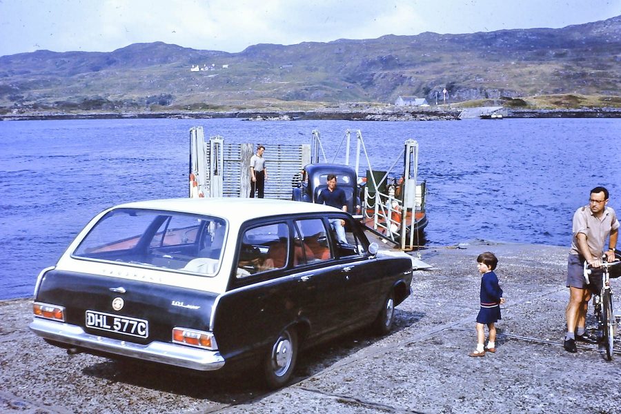 A car waiting for the Kylesku ferry in 1966